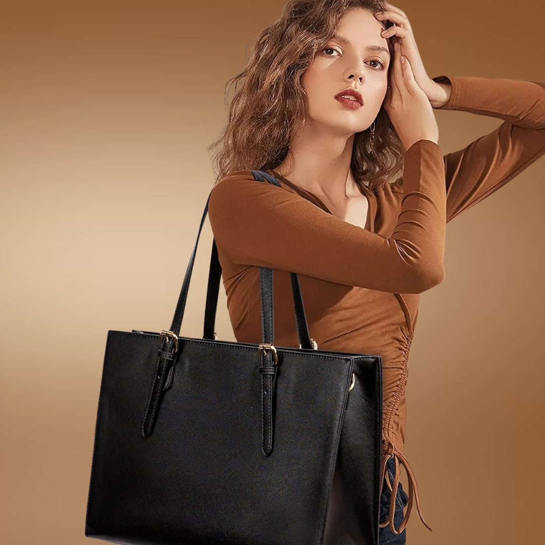 Women’s Leather Laptop Tote Set – 2-Piece Large Capacity Work Bag for 15.6" Laptops