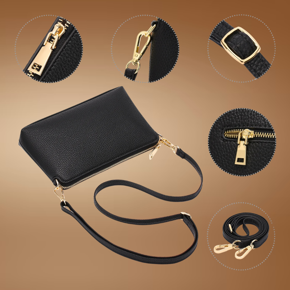 Small Vegan Leather Crossbody Bag for Women – Adjustable Strap & Top Zip