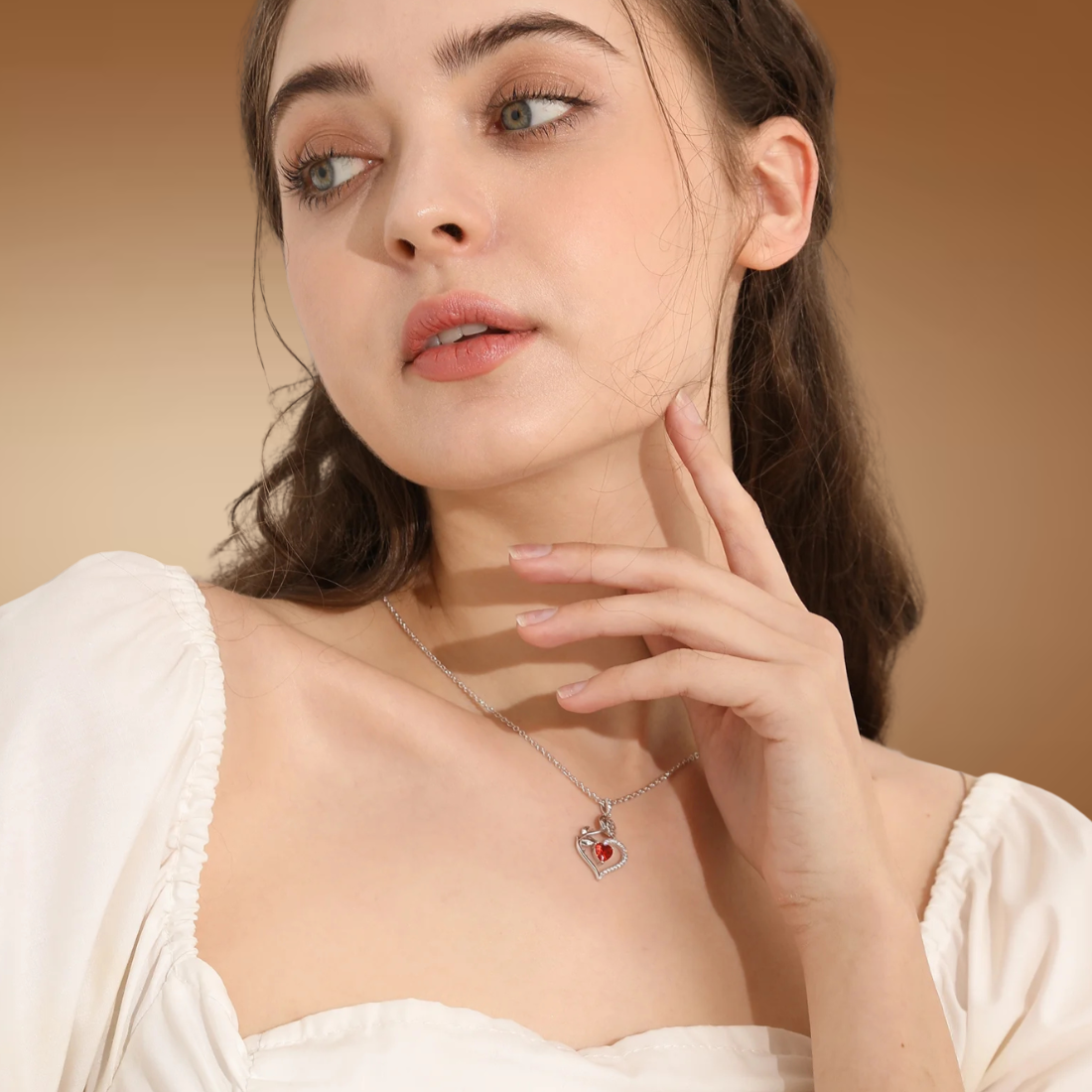 925 Sterling Silver Birthstone Necklace – Rose Heart Pendant for Women