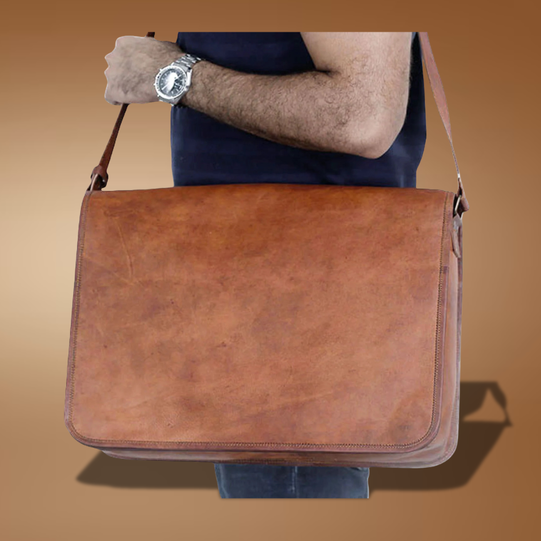 Vintage Leather Laptop Messenger Bag for Men – 16" Professional Satchel