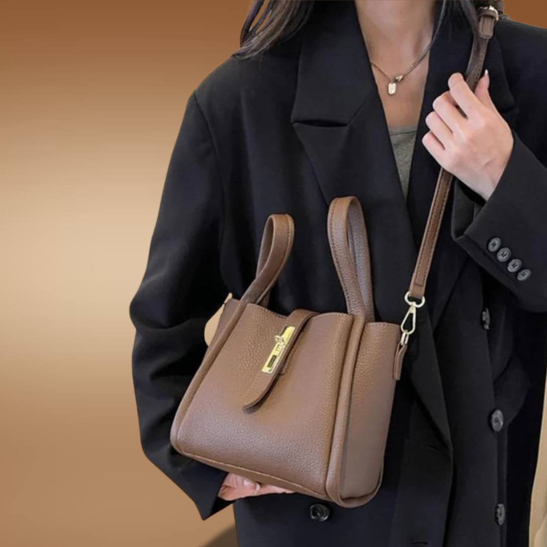 Women’s Faux Leather Bucket Bag – Solid Color Crossbody with Adjustable Strap