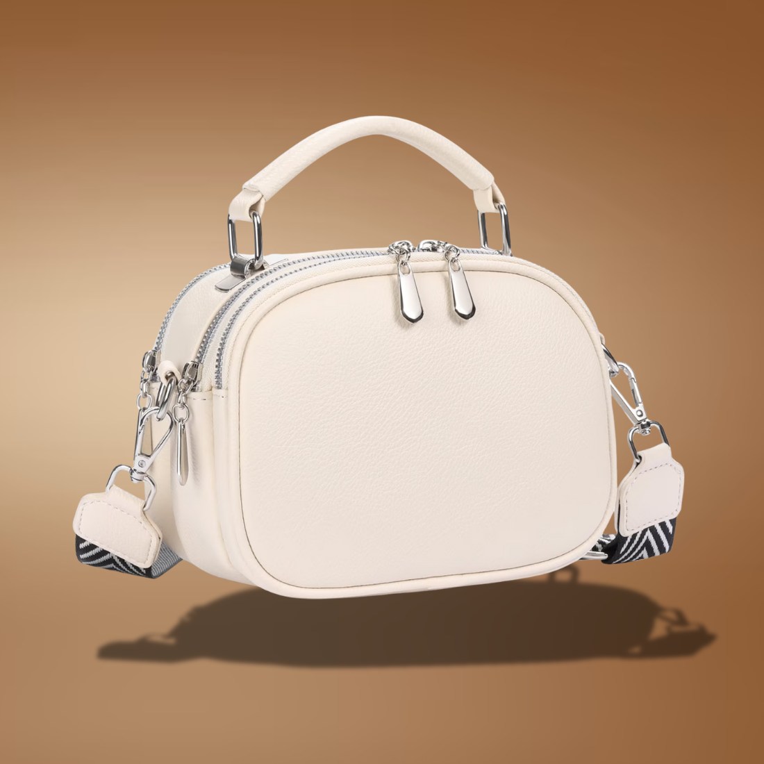 Women’s Small Genuine Leather Crossbody Bag – Triple Zipper Shoulder Purse