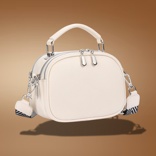 Women’s Small Genuine Leather Crossbody Bag – Triple Zipper Shoulder Purse