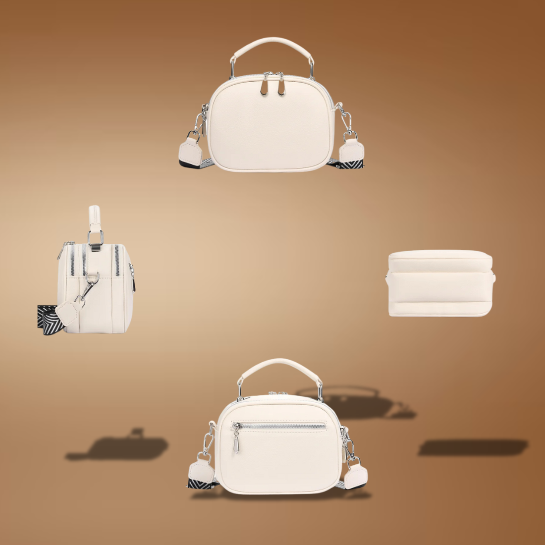 Women’s Small Genuine Leather Crossbody Bag – Triple Zipper Shoulder Purse