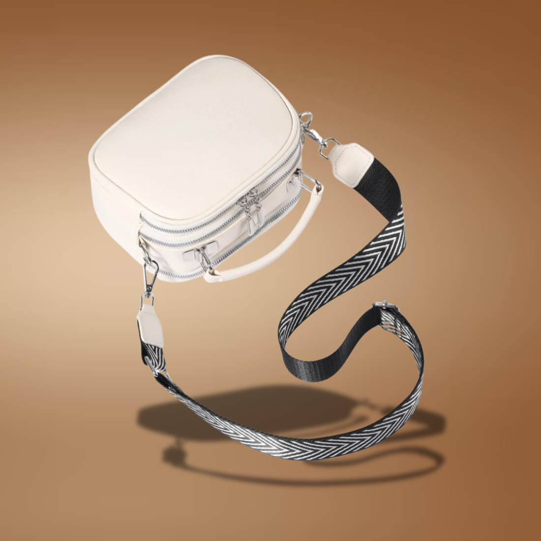 Women’s Small Genuine Leather Crossbody Bag – Triple Zipper Shoulder Purse