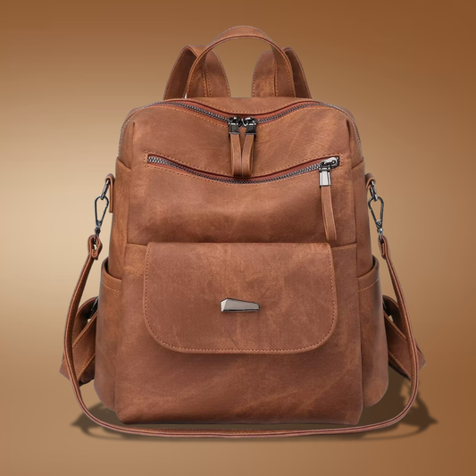 Women’s Waterproof Leather Backpack Purse – Casual Brown Shoulder Handbag