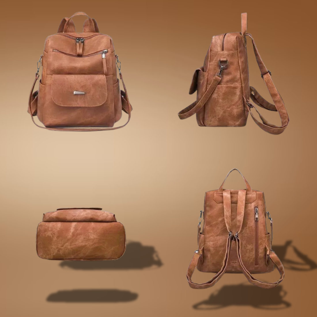 Women’s Waterproof Leather Backpack Purse – Casual Brown Shoulder Handbag