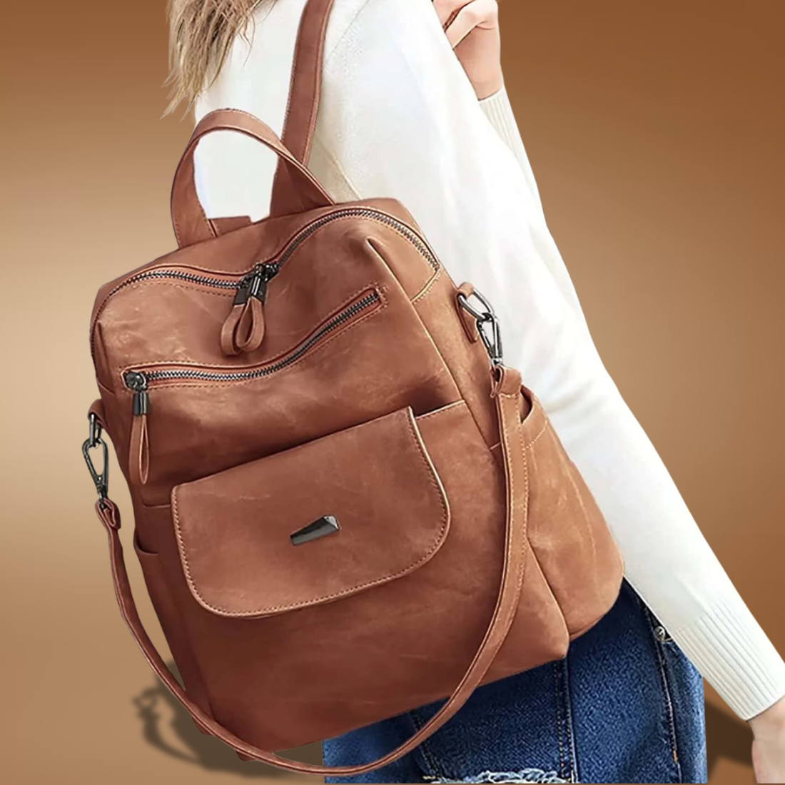 Women’s Waterproof Leather Backpack Purse – Casual Brown Shoulder Handbag
