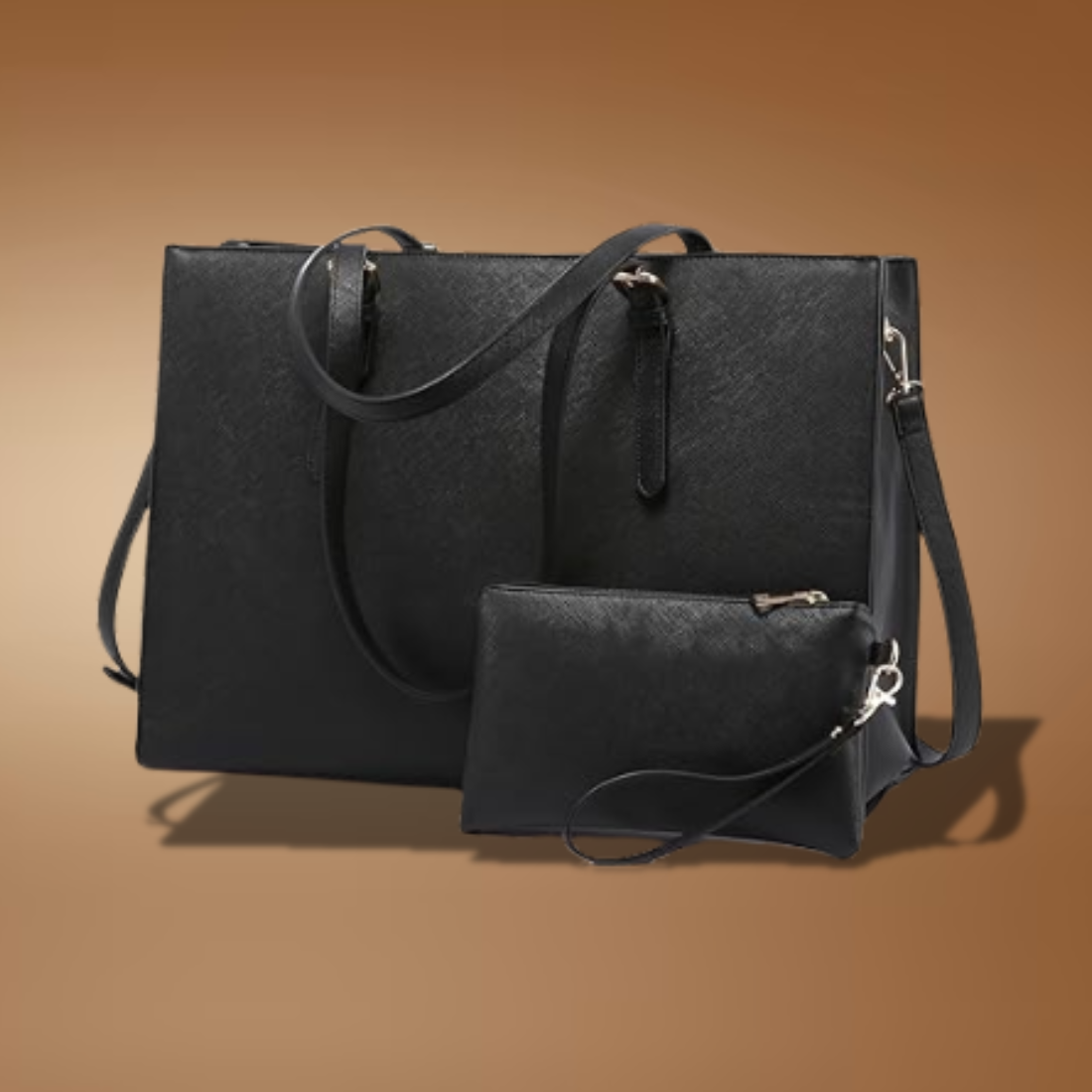 Women’s Leather Laptop Tote Set – 2-Piece Large Capacity Work Bag for 15.6" Laptops