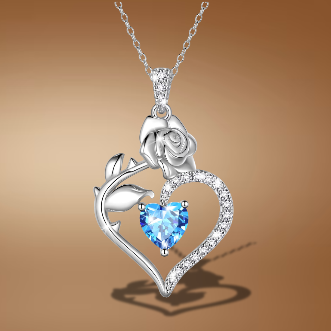925 Sterling Silver Birthstone Necklace – Rose Heart Pendant for Women