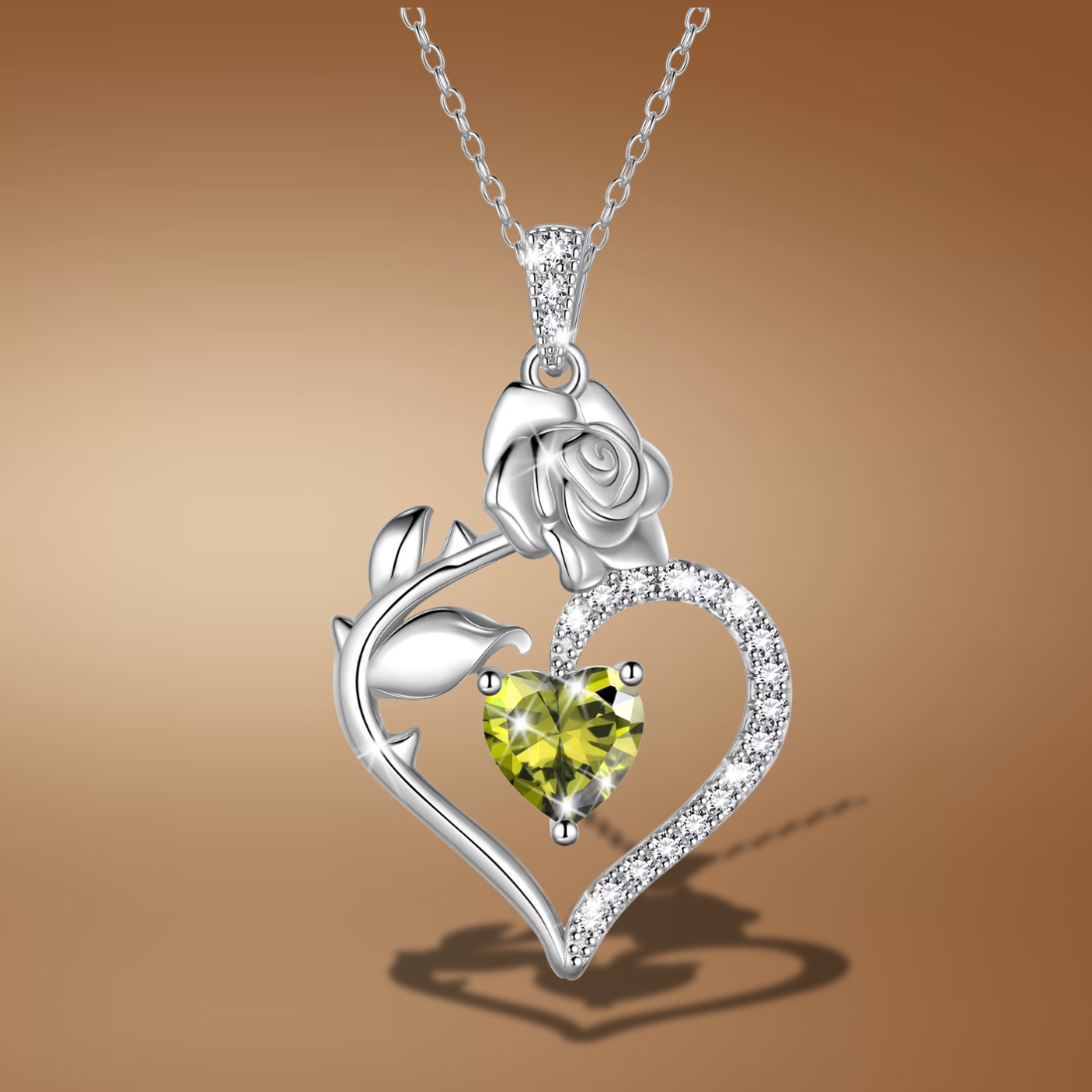 925 Sterling Silver Birthstone Necklace – Rose Heart Pendant for Women