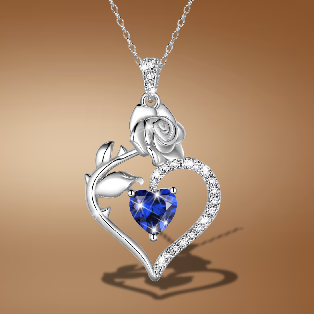 925 Sterling Silver Birthstone Necklace – Rose Heart Pendant for Women