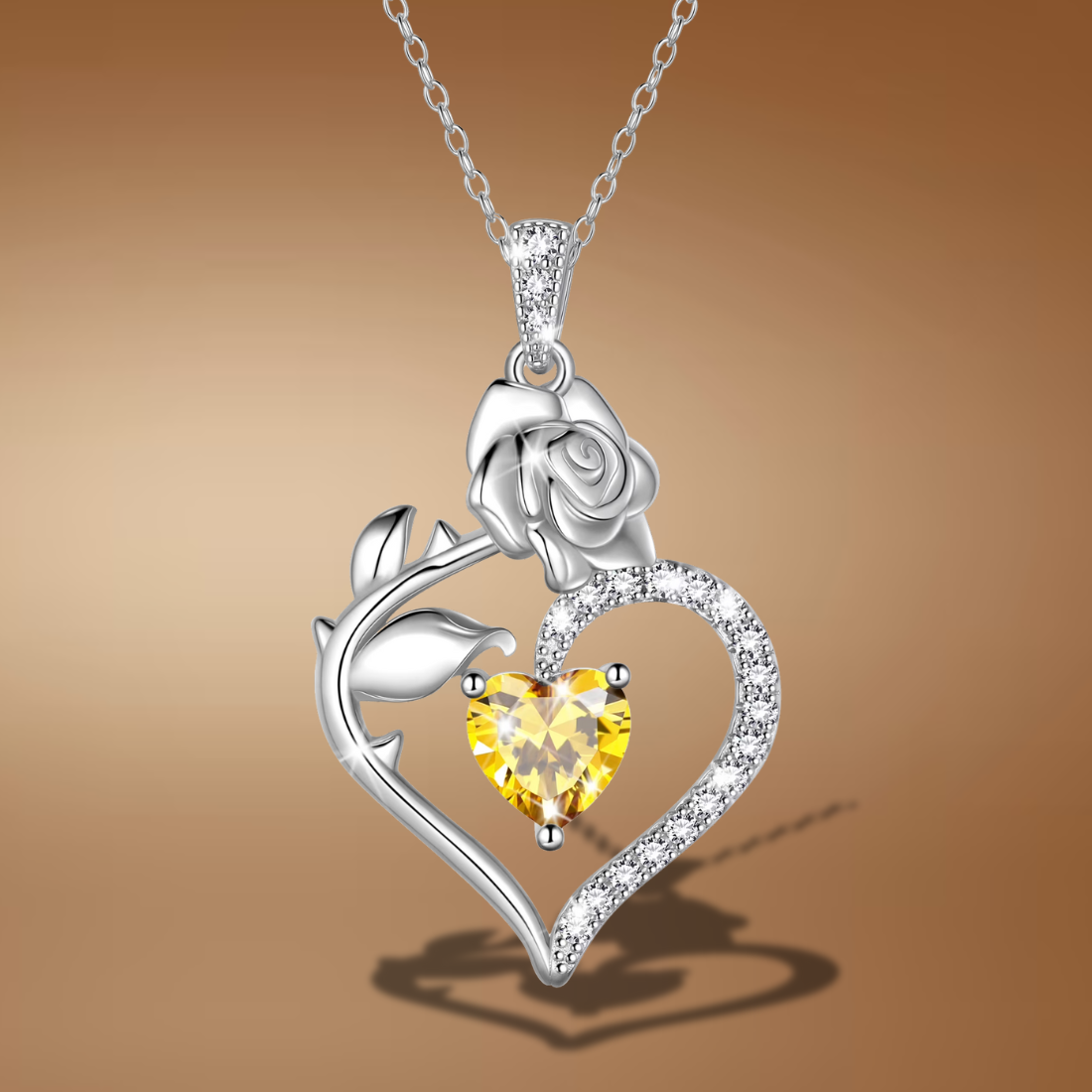 925 Sterling Silver Birthstone Necklace – Rose Heart Pendant for Women