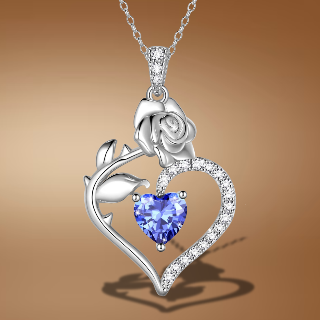925 Sterling Silver Birthstone Necklace – Rose Heart Pendant for Women