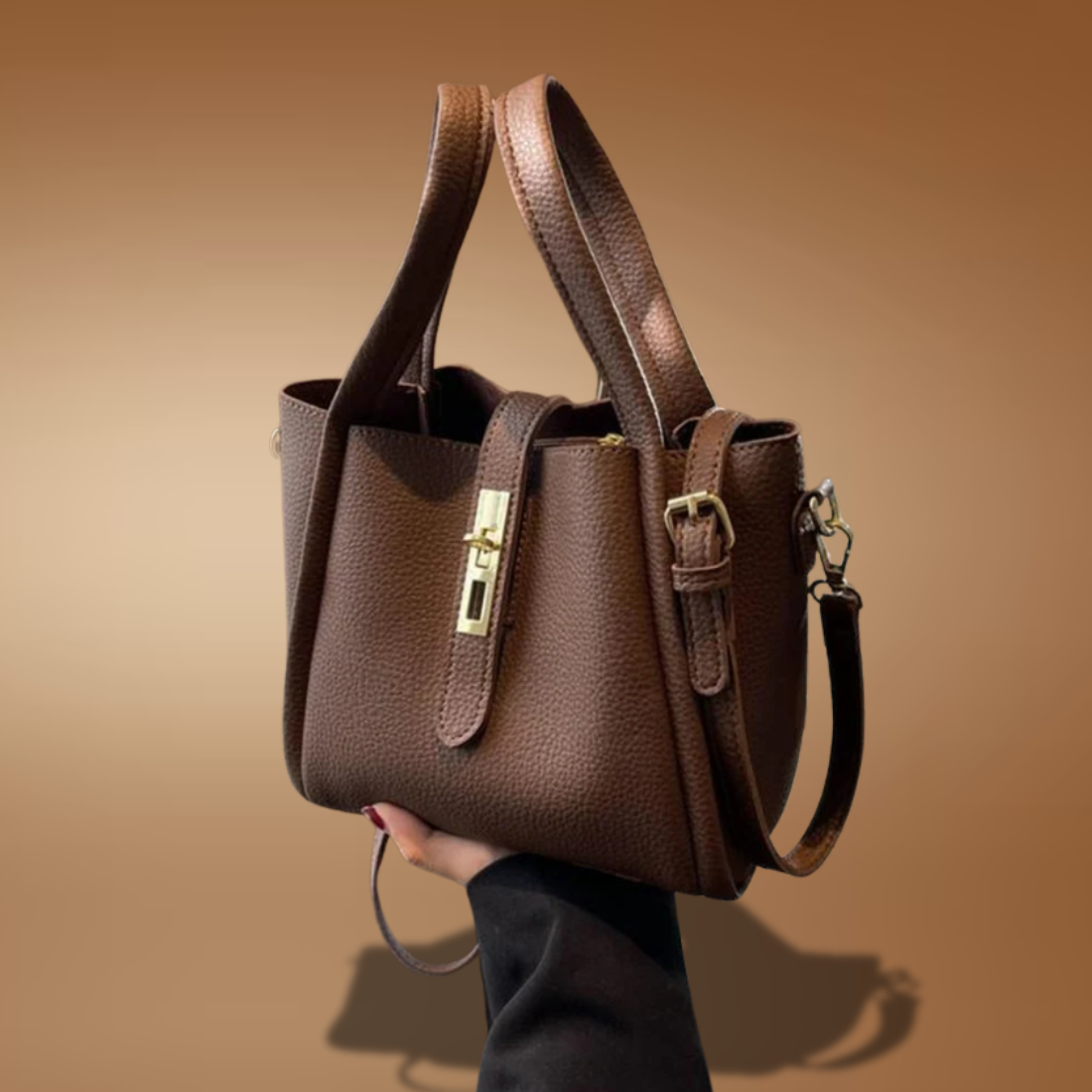 Women’s Faux Leather Bucket Bag – Solid Color Crossbody with Adjustable Strap