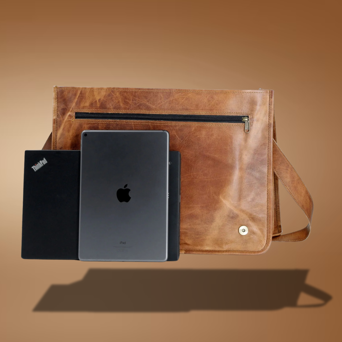 Vintage Leather Laptop Messenger Bag for Men – 16" Professional Satchel