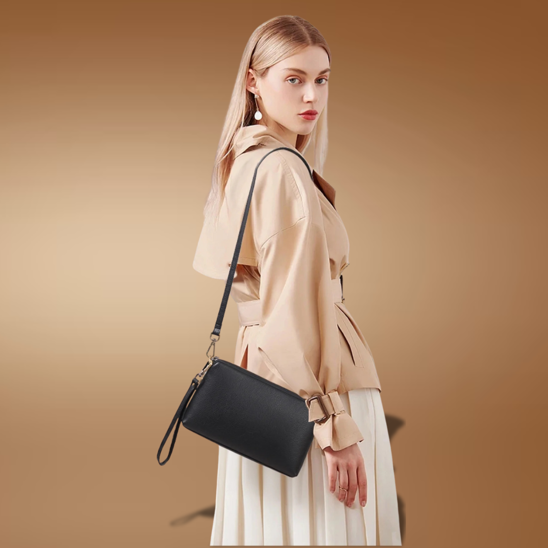 Small Vegan Leather Crossbody Bag for Women – Adjustable Strap & Top Zipper